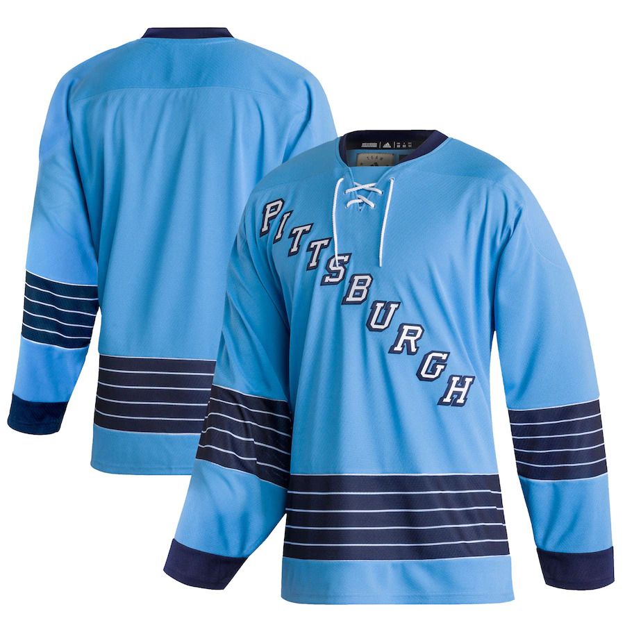 Men Pittsburgh Penguins adidas Light Blue Team Classics Authentic Blank NHL Jersey